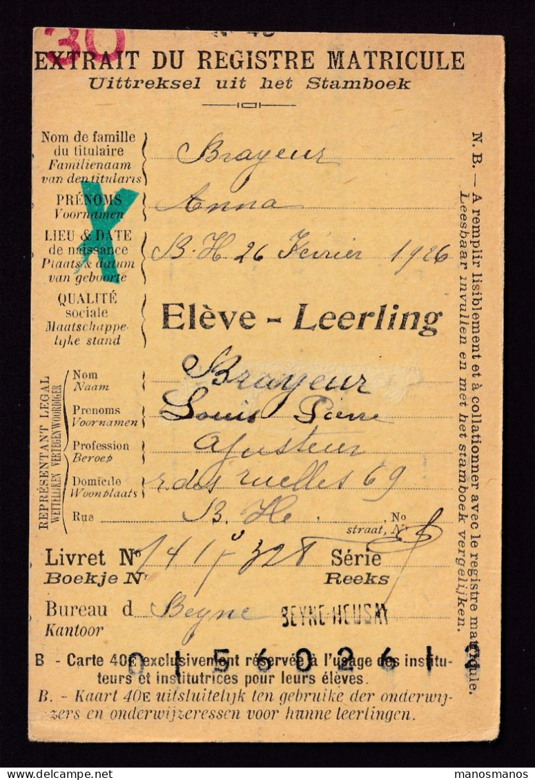 DDFF 550 -- BEYNE-HEUSAY - Carte De Caisse D'Epargne Postale/Postspaarkaskaart 1930 - Petite Griffe - Zonder Portkosten
