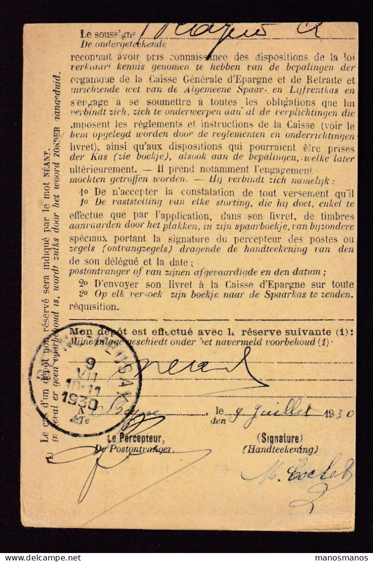 DDFF 550 -- BEYNE-HEUSAY - Carte De Caisse D'Epargne Postale/Postspaarkaskaart 1930 - Petite Griffe - Portofreiheit