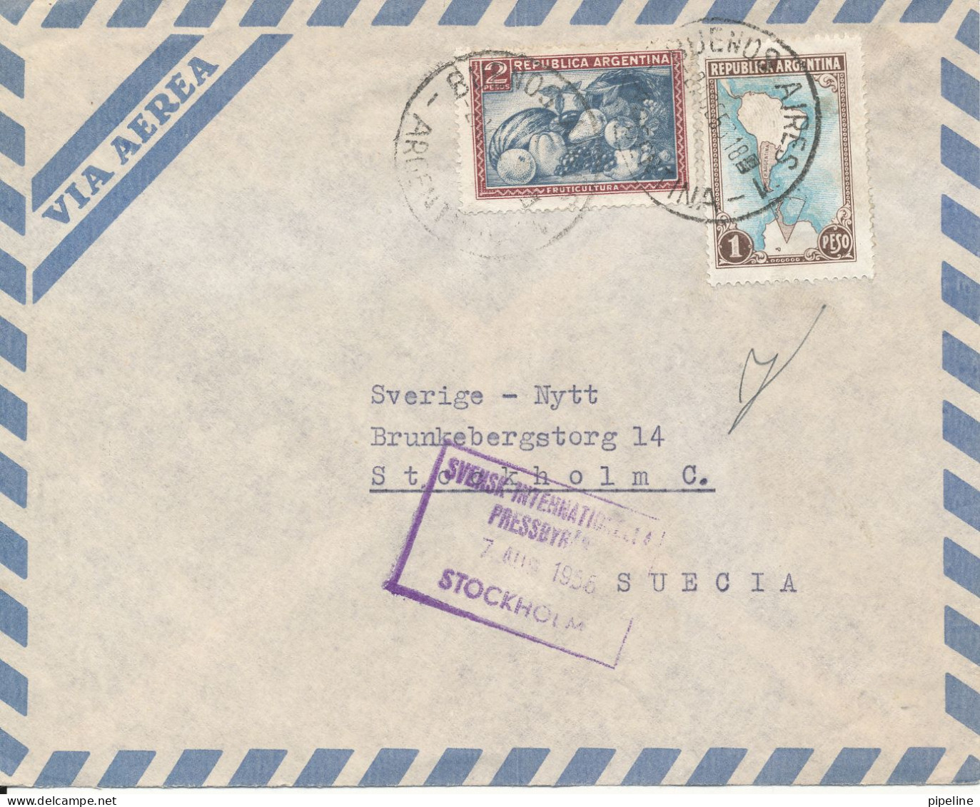 Argentina Air Mail Cover Sent To Sweden Buenos Aires 2-8-1953 - Posta Aerea