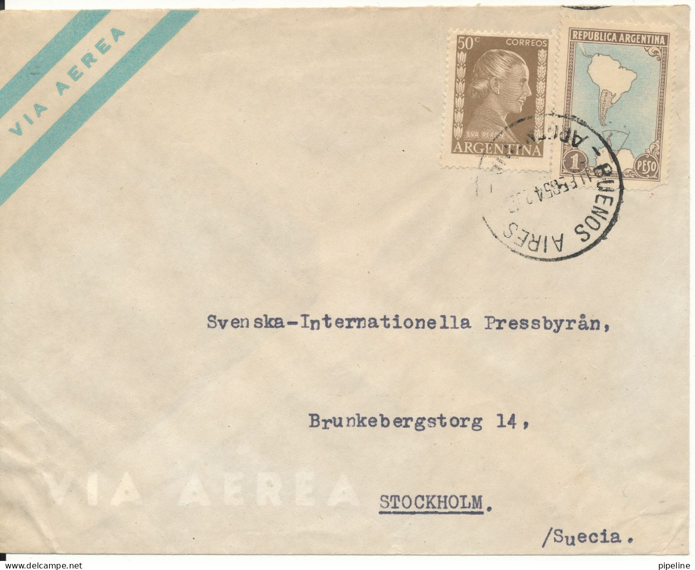 Argentina Air Mail Cover Sent To Sweden Buenos Aires 11-2-1954 - Airmail