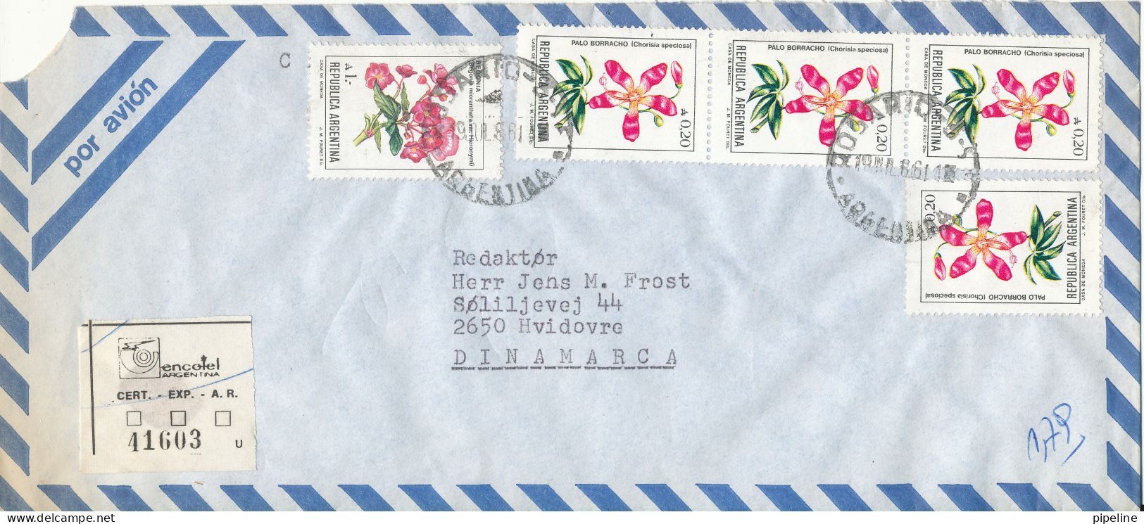Argentina Registered Air Mail Cover Sent To Denmark 19-7-1986 Topic Stamps - Luftpost