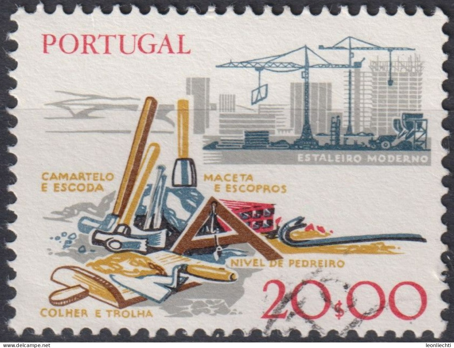 1978 Portugal ° Mi:PT 1392x, Sn:PT 1374, Yt:PT 1372, Hand Tools And Building Site - Usado
