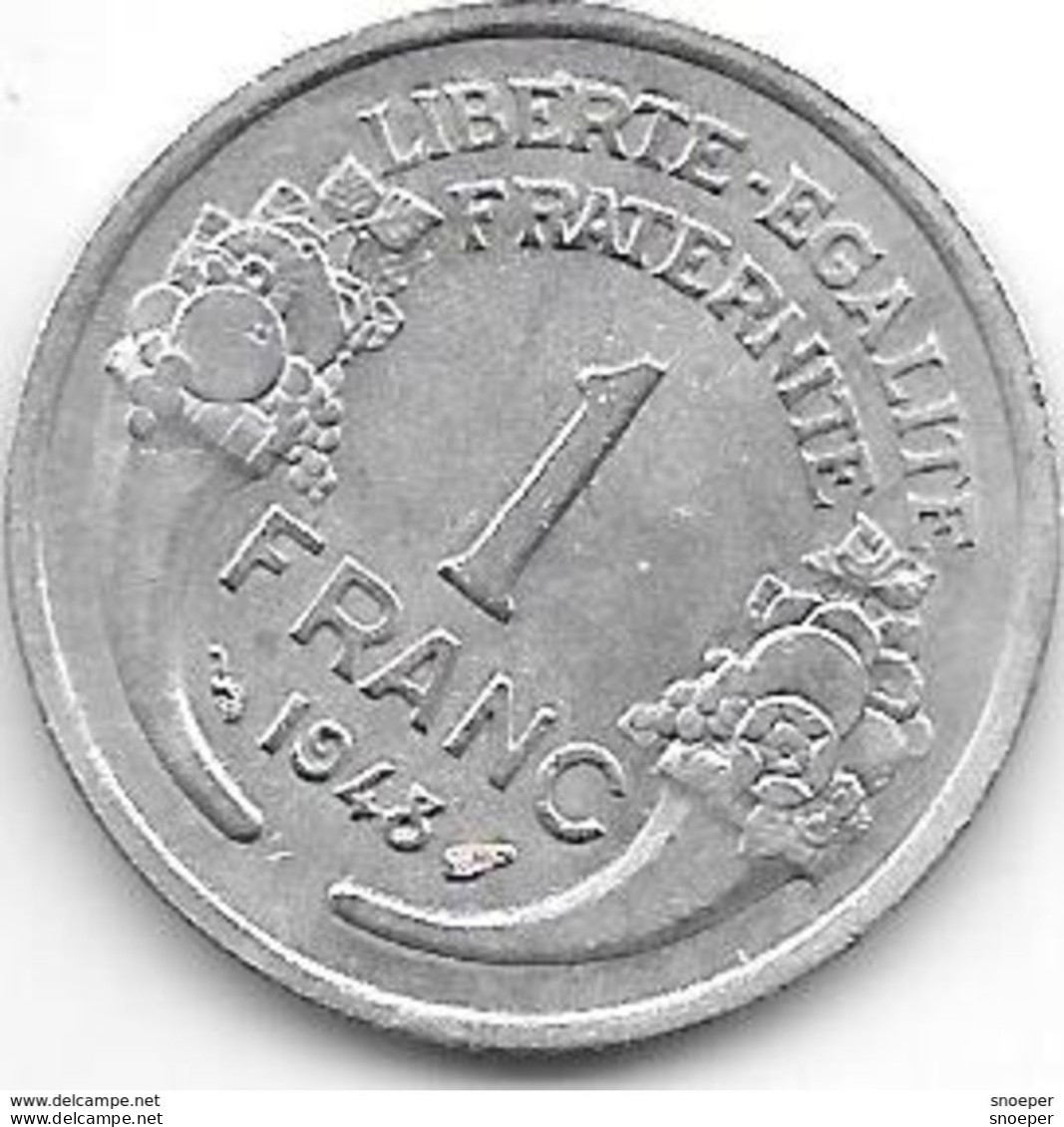 France 1 Franc 1948  Km 885a.1 Xf+ - 1 Franc