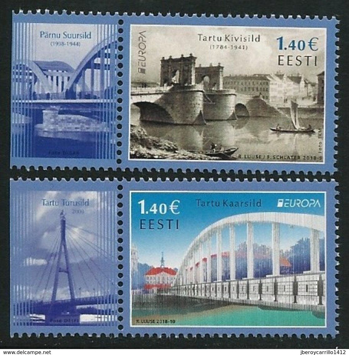 ESTONIA/ ESTLAND/ EESTI/ ESTONIE -EUROPA 2018 -TEMA ANUAL -"PUENTES.- BRIDGES - BRÜCKEN - PONTS" - SERIE De 2 V.- B - 2018