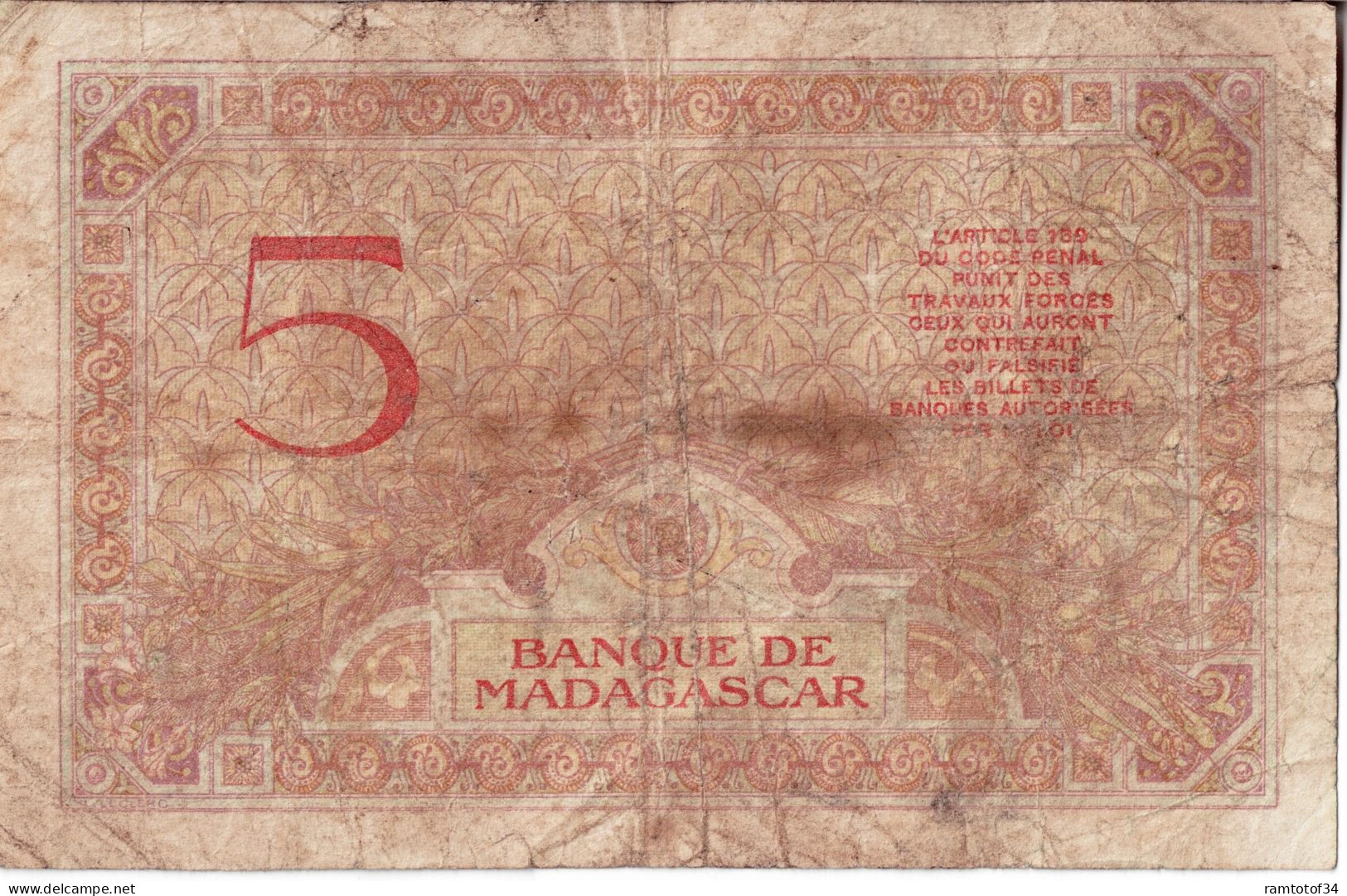 Madagascar 5 Francs 1926-1947 - Madagascar