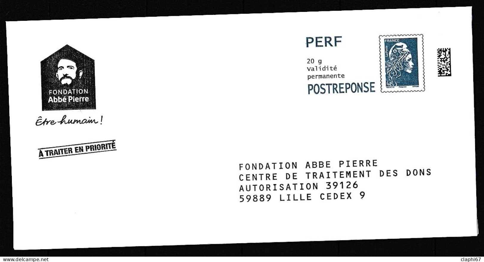 PAP Postréponse Perf Neuf Marianne L'engagée Fondation Abbè Pierre (verso 414593) (voir Scan) - PAP : Risposta