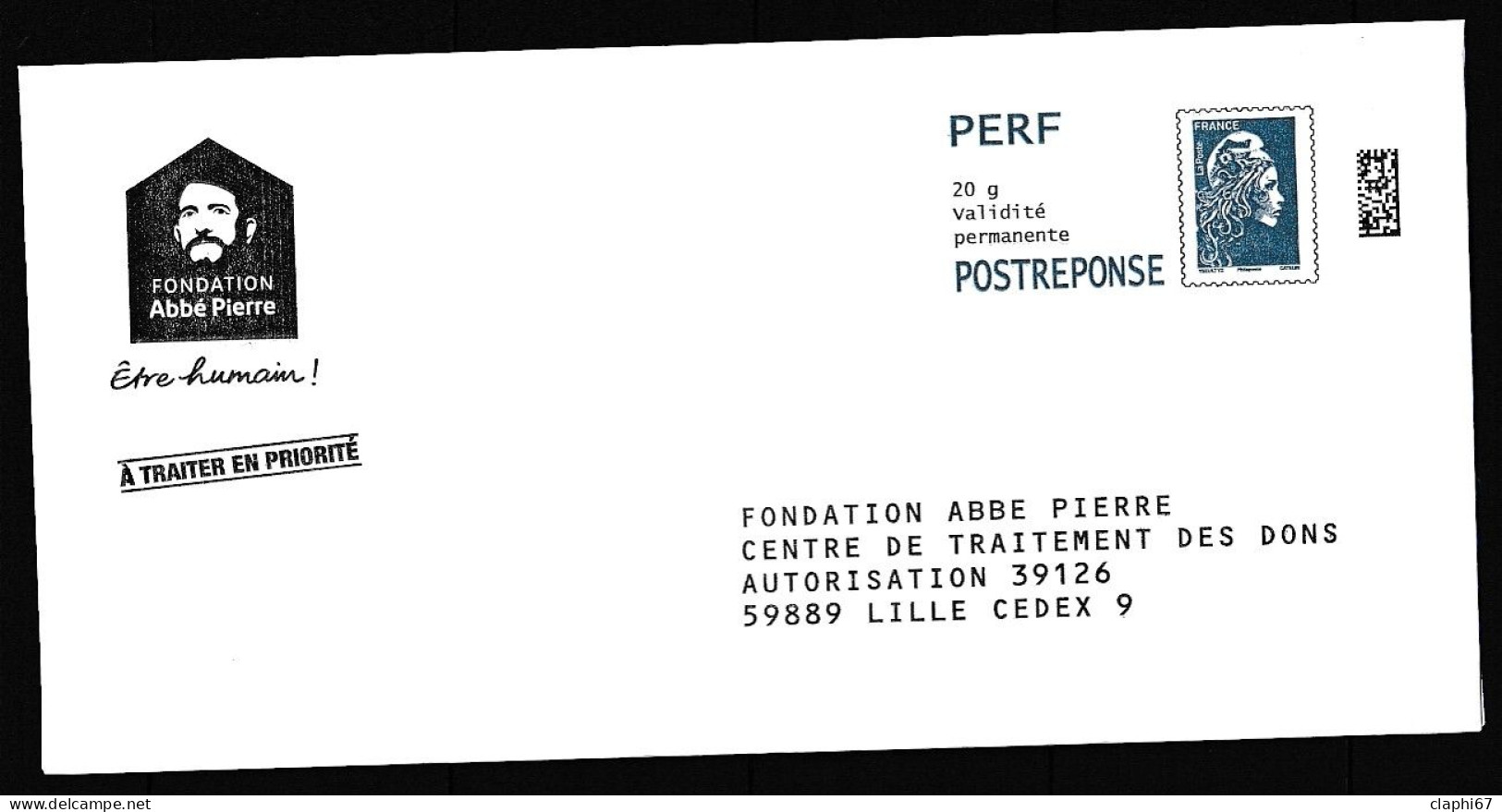 PAP Postréponse Perf Neuf Marianne L'engagée Fondation Abbè Pierre (verso 414593) (voir Scan) - Listos A Ser Enviados: Respuesta