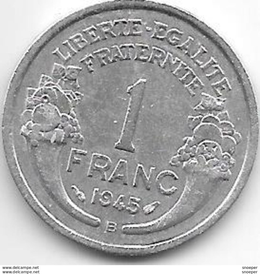 France 1 Franc 1945 B  Km 885a.2  Vf - 1 Franc
