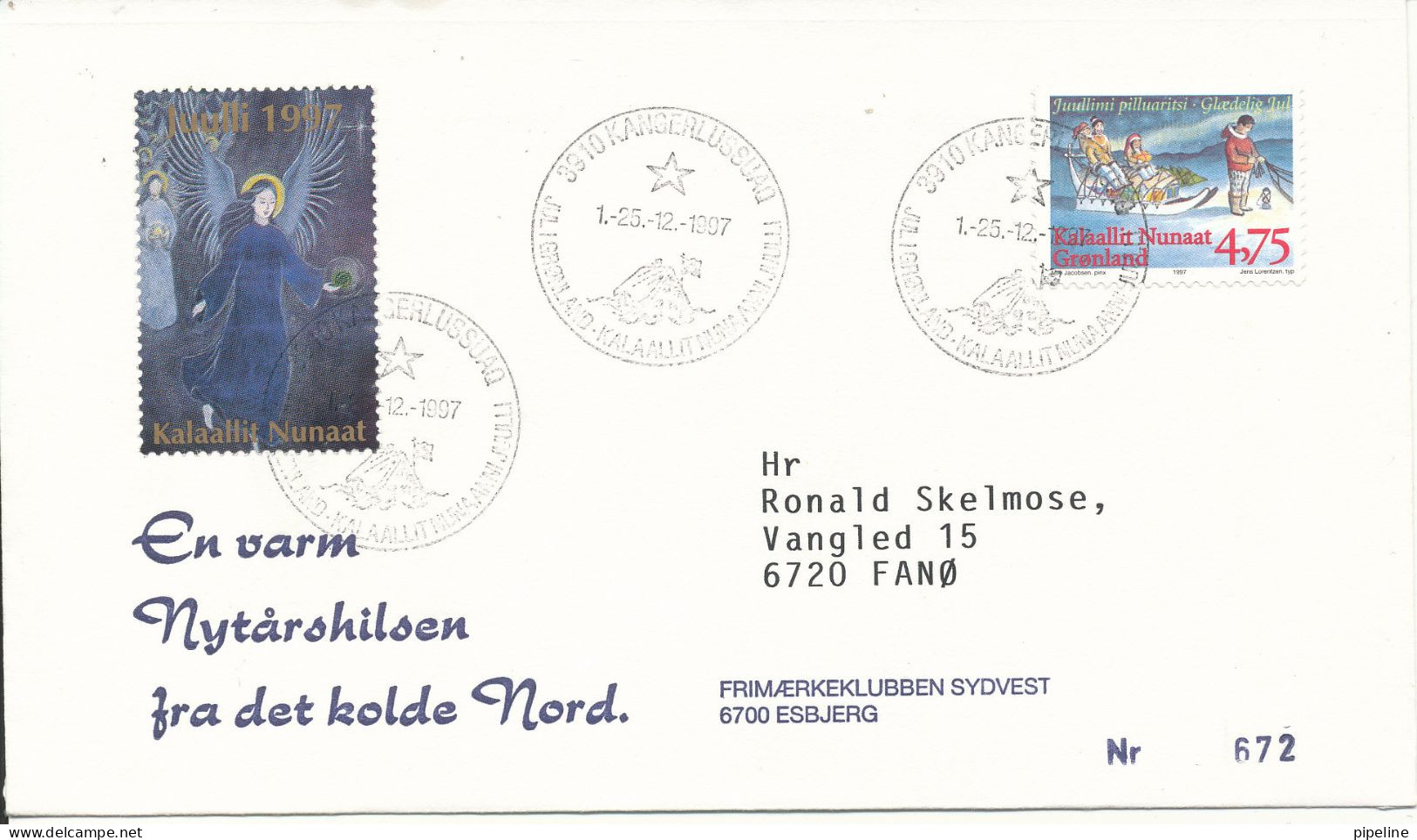 Greenland Cover With Special Christmas Postmark Kangerlussuaq 1-25/12-1979 Sent To Denmark - Briefe U. Dokumente