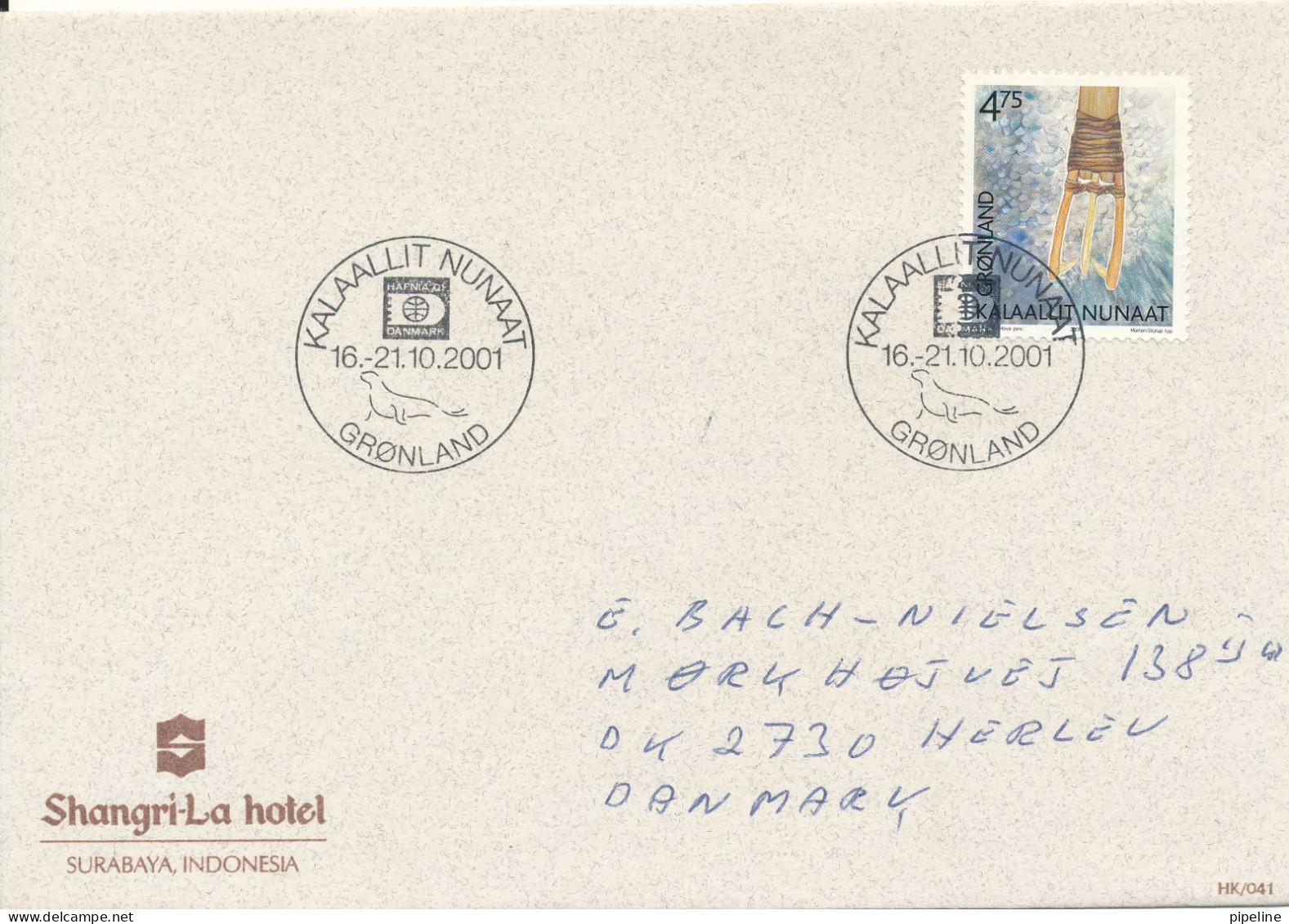 Greenland Cover Sent To Denmark With Special Hafnia Postmark 16-21/10-2001 Single Franked - Briefe U. Dokumente