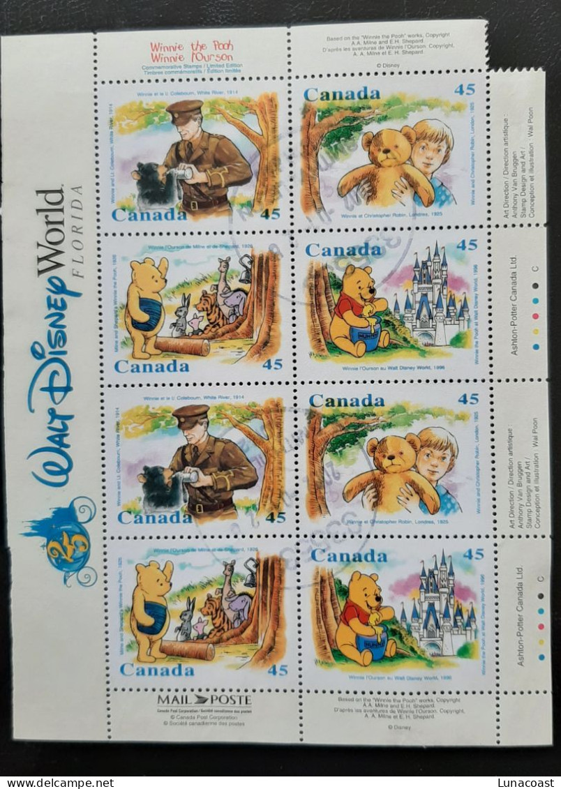 Canada 1996  USED  Sc1621c    Booklet Pane Of 8 X 45c, Winnie The Pooh - Oblitérés