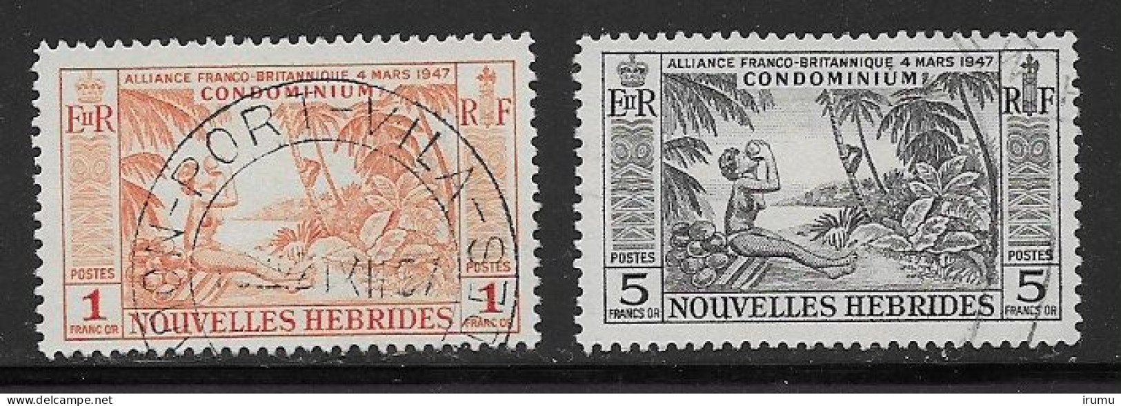 Nlle Hébrides 1957 Y&T 183, 185; Vc 33 EUR (SN 2104) - Usati