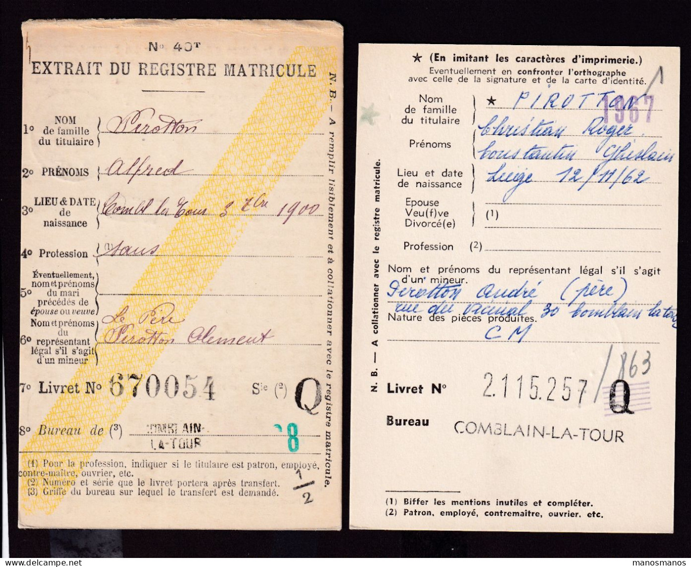 DDFF 561 -- COMBLAIN LA TOUR - 2 X Carte De Caisse D'Epargne Postale/Postspaarkaskaart 1910/1962 - 1 Petite Griffe - Portofreiheit