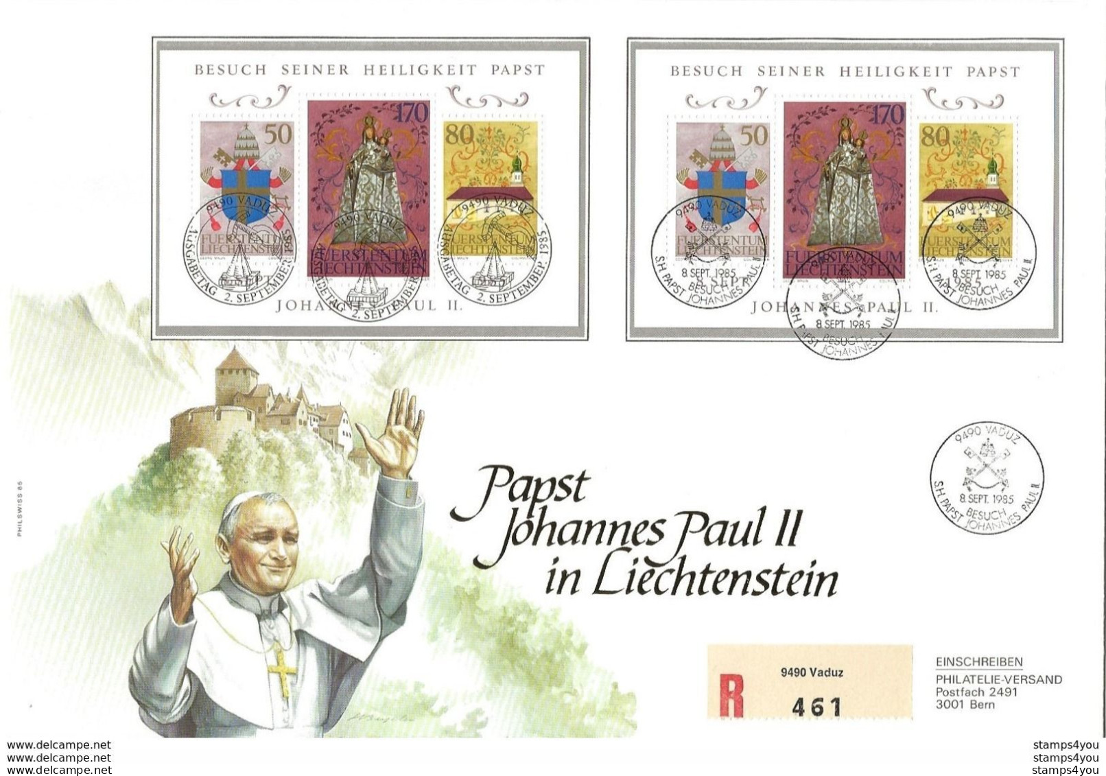 GG - Enveloppe  Du Liechtenstein Avec Blocs "visite Du Pape Pal II 1985" - Oblit Spéciales - Papes