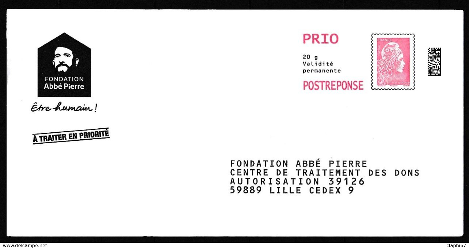PAP Postréponse Perf Neuf Marianne L'engagée Fondation Abbè Pierre (verso 315249) (voir Scan) - Listos A Ser Enviados: Respuesta