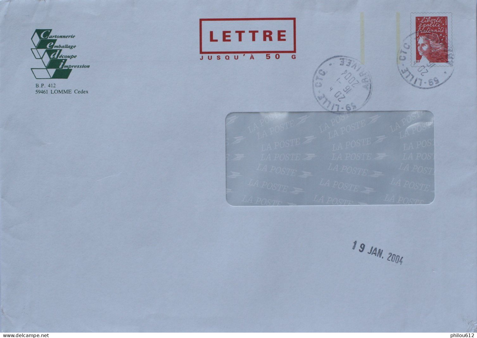 59 - Lomme -  PAP Repiquage Cartonnerie CEDI - Lettre 50G Avec Fenêtre - Obl Man Lille - 2004 - Listos Para Enviar: Respuesta /Luquet