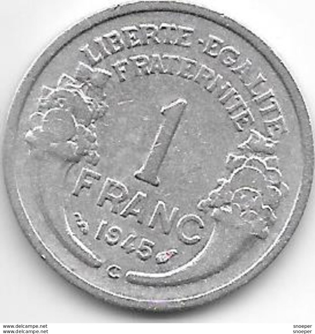 France 1 Franc 1945 C  Km 885a.3  Vf - 1 Franc
