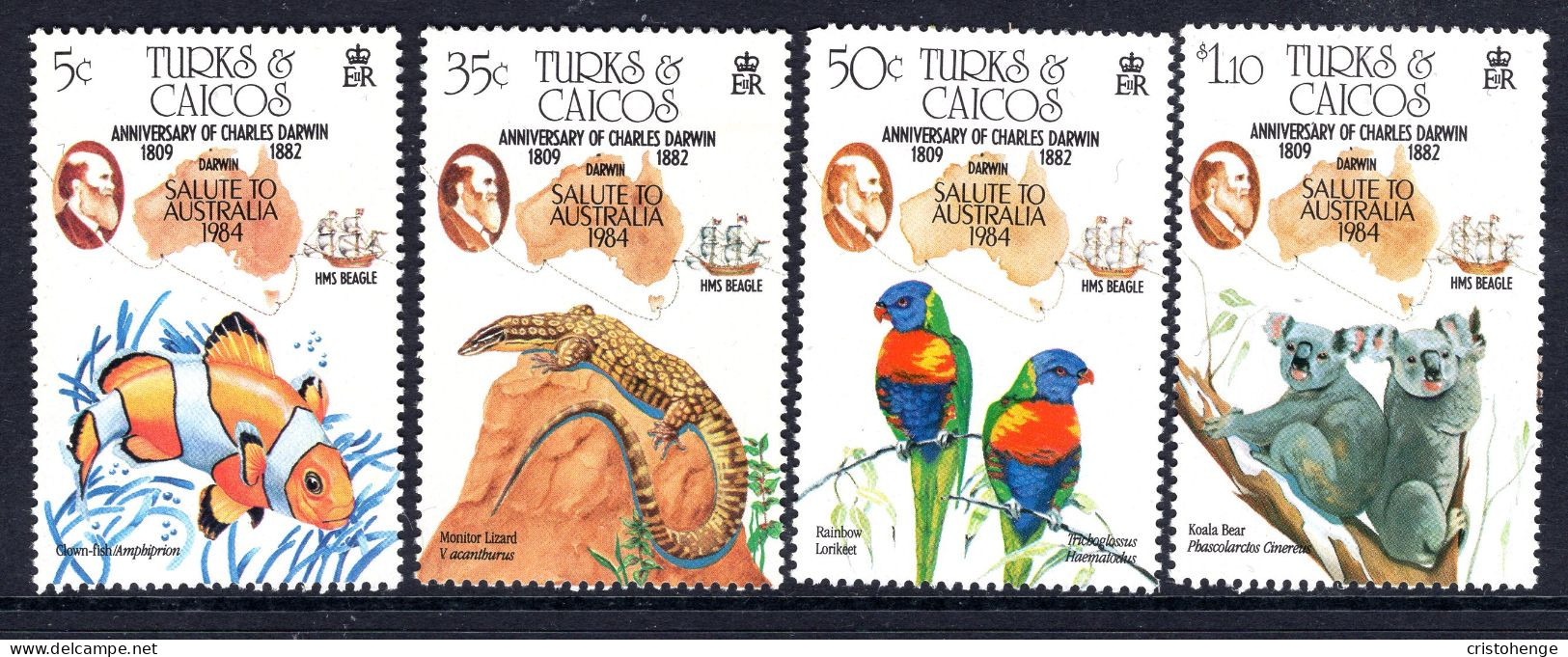 Turks & Caicos Islands 1984 Ausipex '84 - 175th Birth Anniversary Of Charles Darwin Set MNH (SG 818-821) - Turks And Caicos