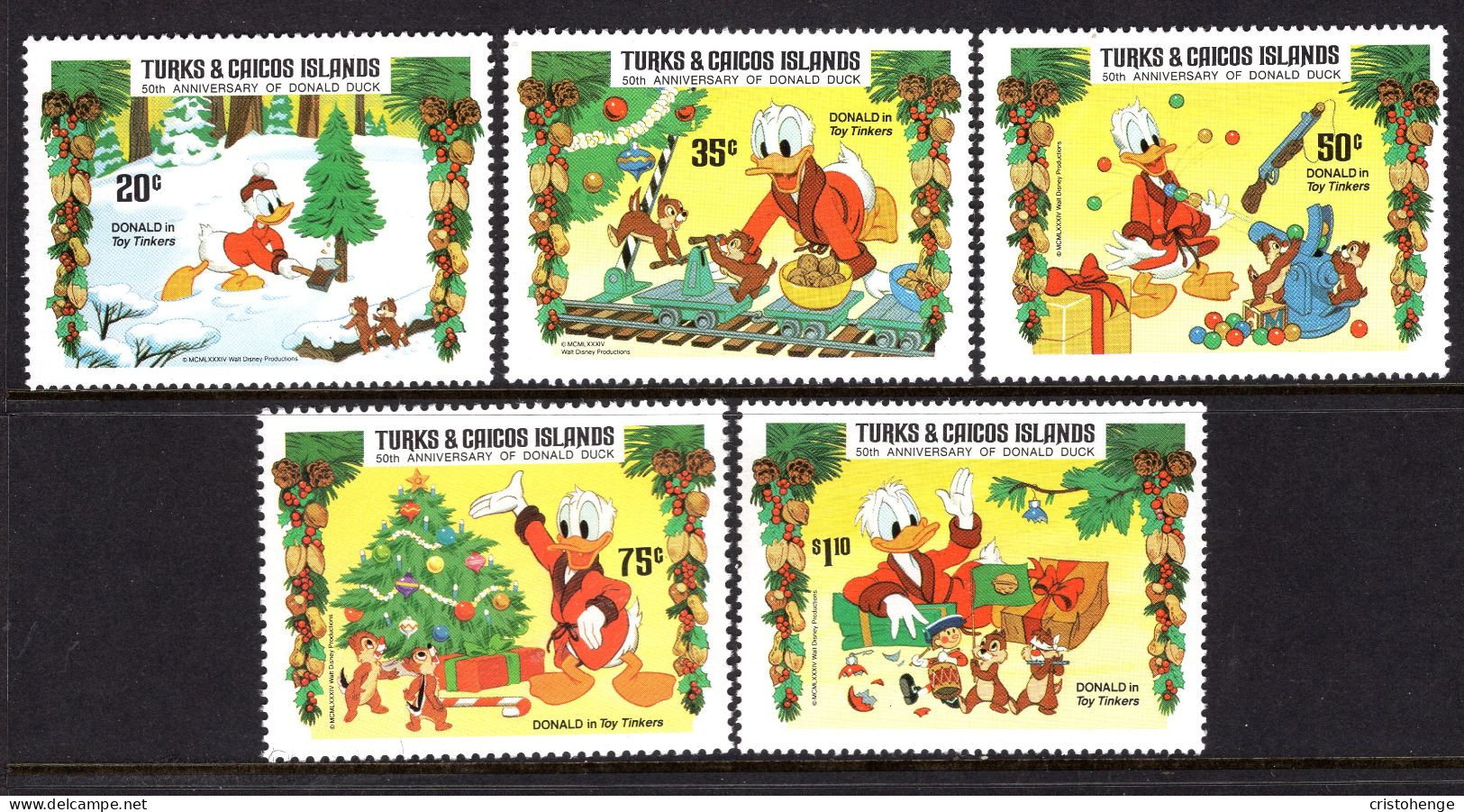 Turks & Caicos Islands 1984 Christmas - Walt Disney Characters Set MNH (SG 823-827) - Turks And Caicos