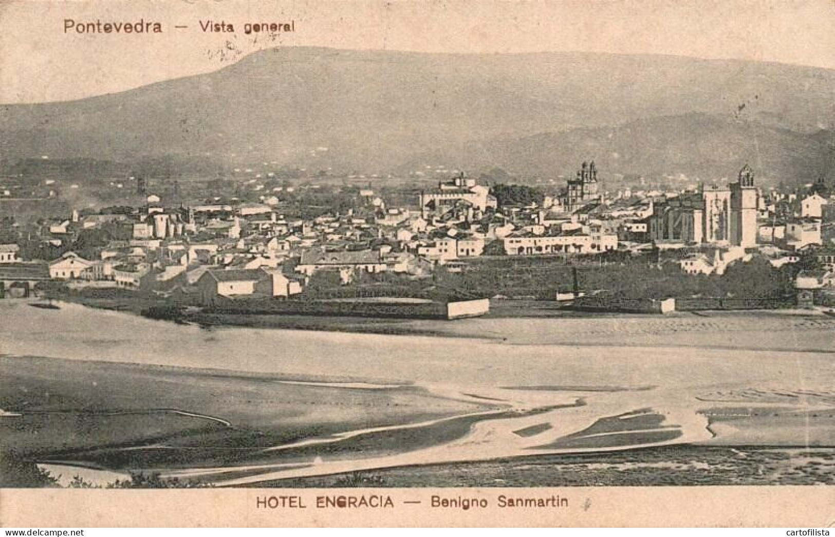 PONTEVEDRA, Galicia - Vista General, Hotel Engracia, Benigno San Martin  ( 2 Scans ) - Pontevedra