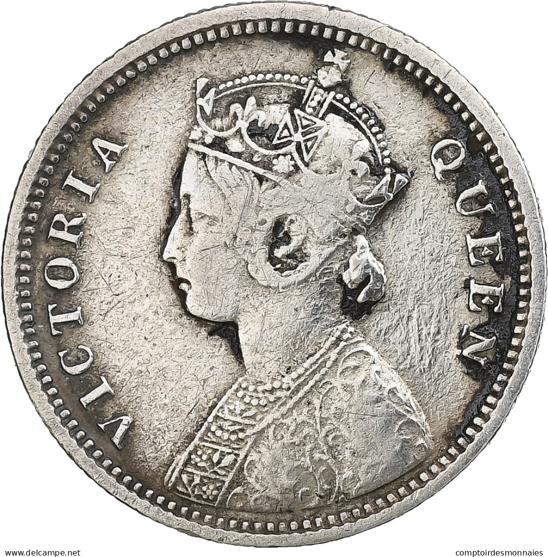 Inde Britannique, Victoria, 1/4 Rupee, 1874, Calcutta, Argent, TB, KM:470 - Inde