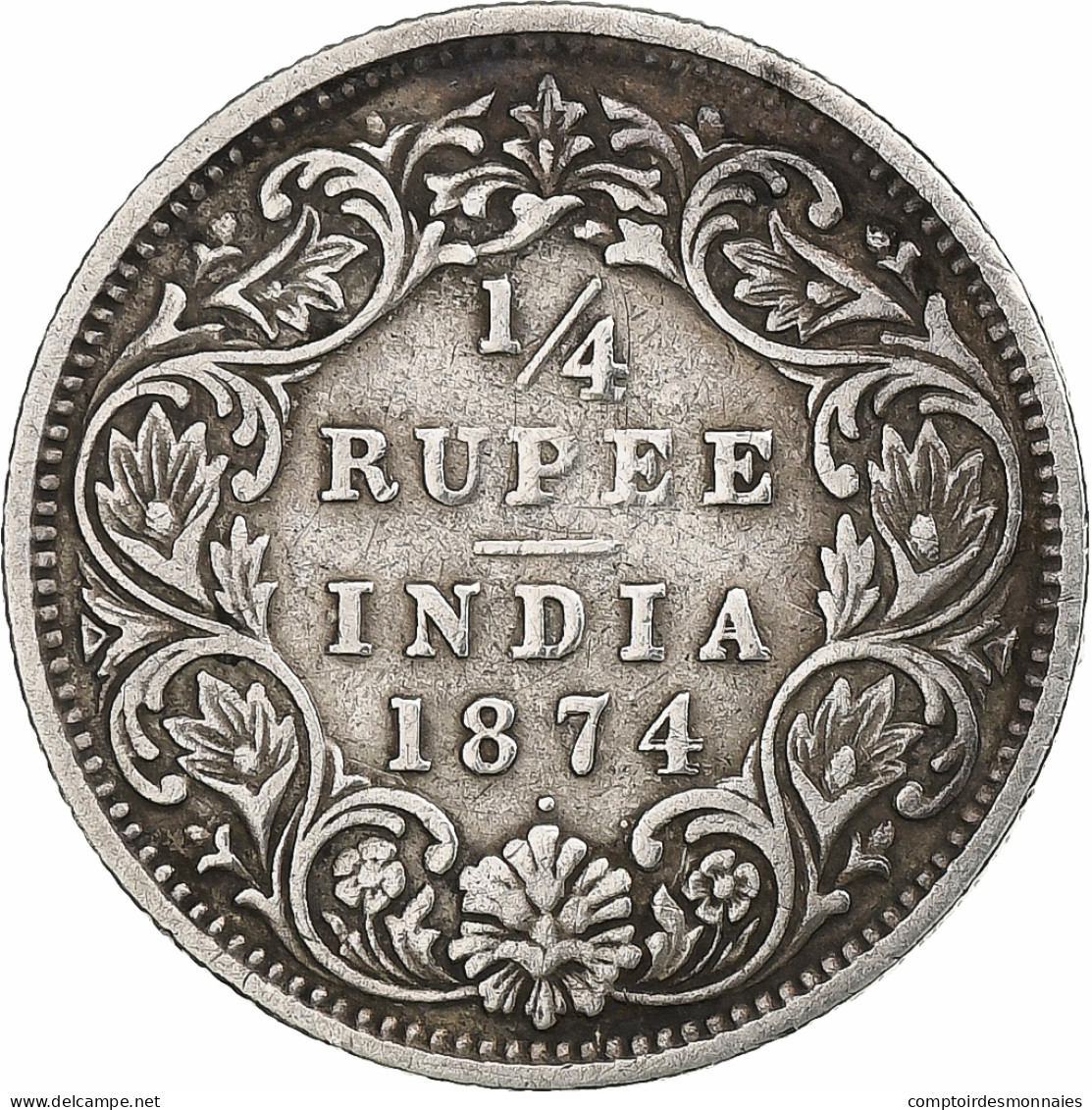 Inde Britannique, Victoria, 1/4 Rupee, 1874, Calcutta, Argent, TB, KM:470 - Inde