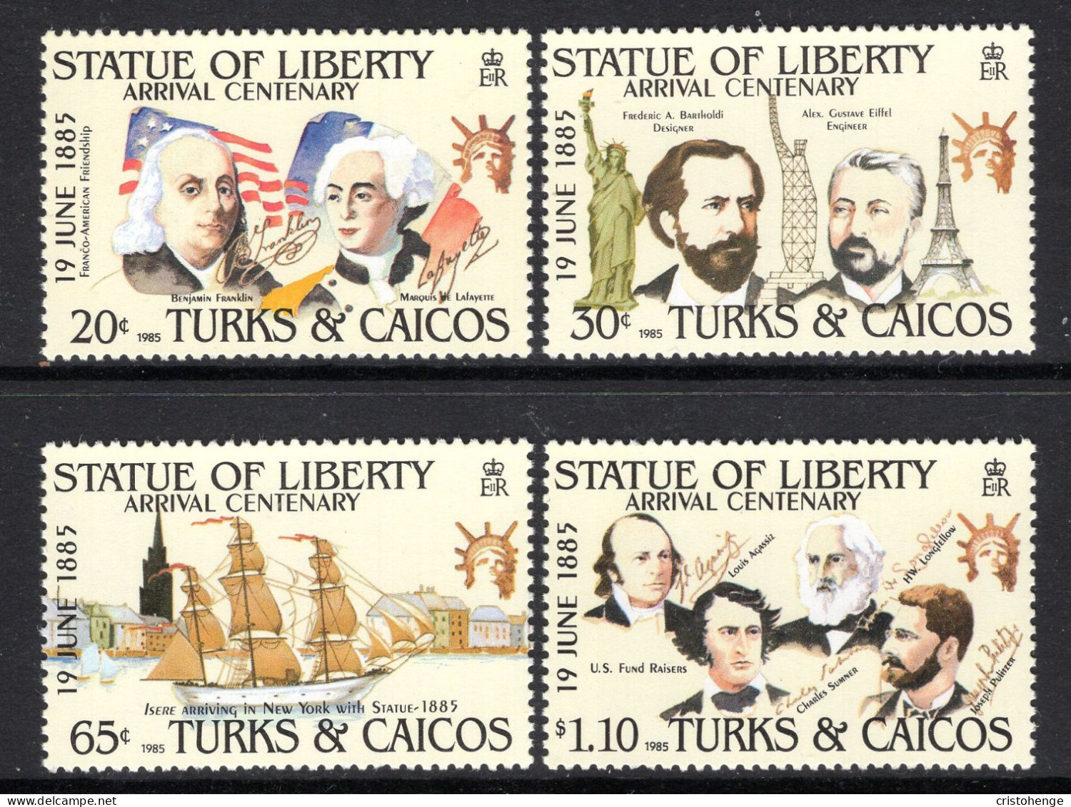 Turks & Caicos Islands 1985 Centenary Of Statue Of Liberty's Arrival In New York Set MNH (SG 839-842) - Turks And Caicos