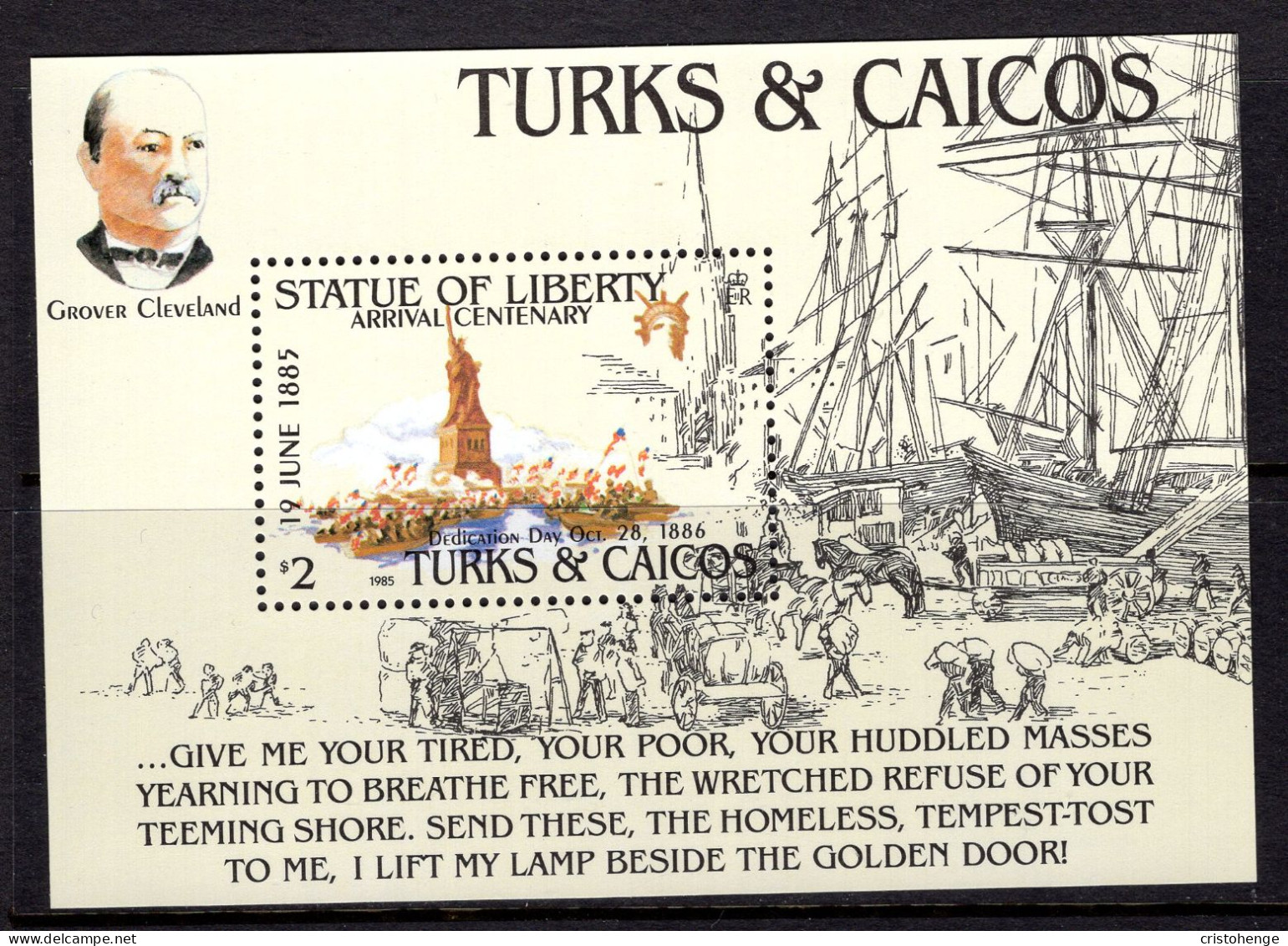 Turks & Caicos Islands 1985 Centenary Of Statue Of Liberty's Arrival In New York MS MNH (SG MS843) - Turks And Caicos