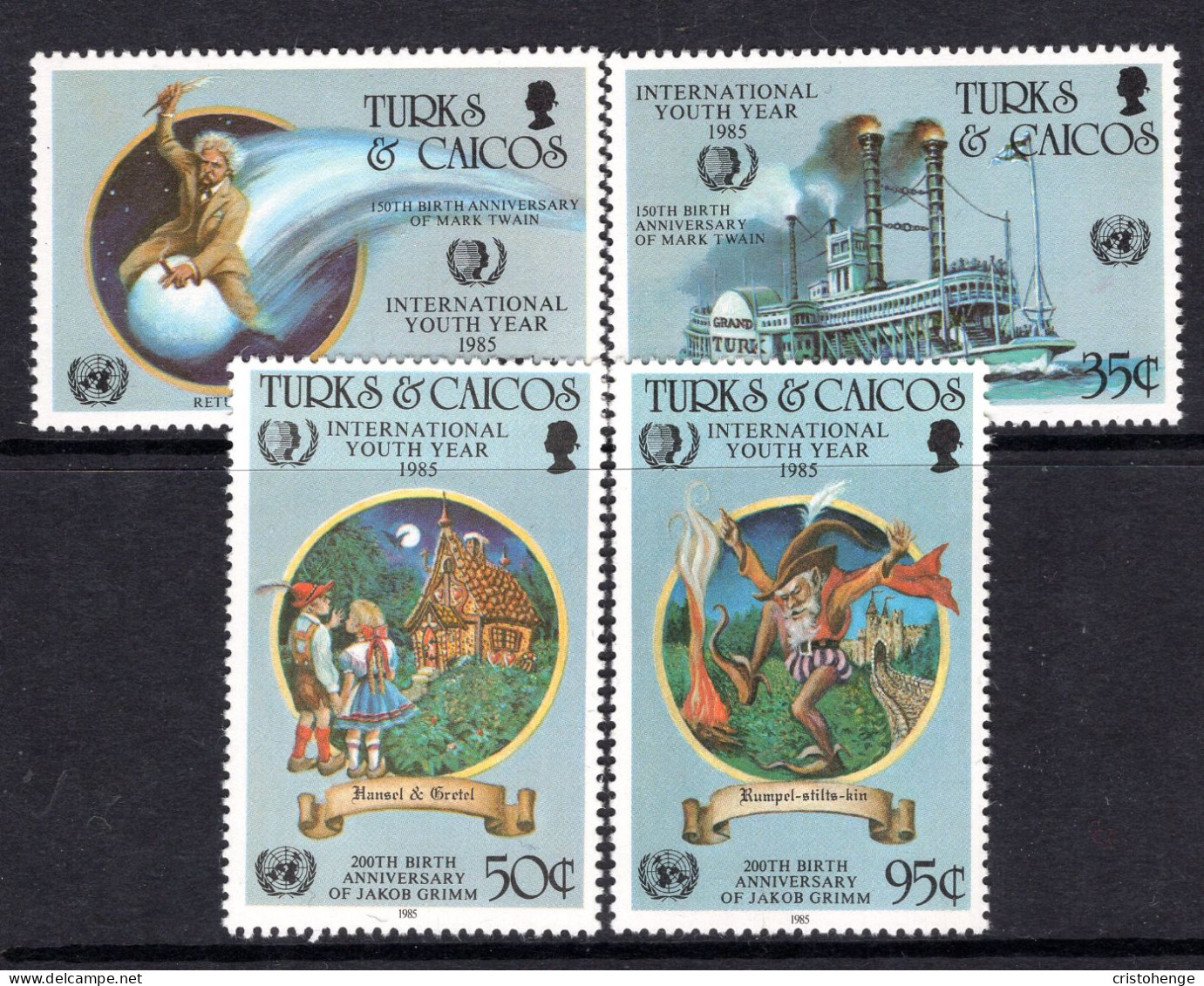 Turks & Caicos Islands 1985 Birth Anniversaries Of Mark Twain & Jakob Grimm Set MNH (SG 849-852) - Turks And Caicos