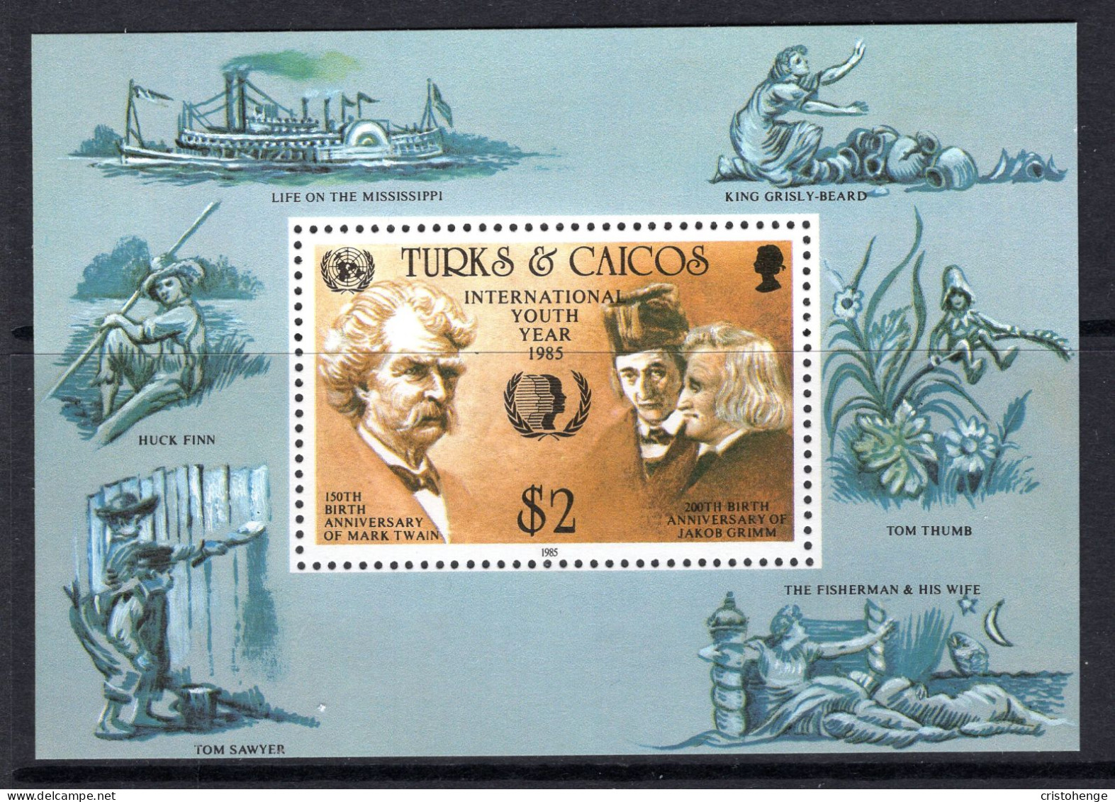 Turks & Caicos Islands 1985 Birth Anniversaries Of Mark Twain & Jakob Grimm MS MNH (SG MS853) - Turks And Caicos