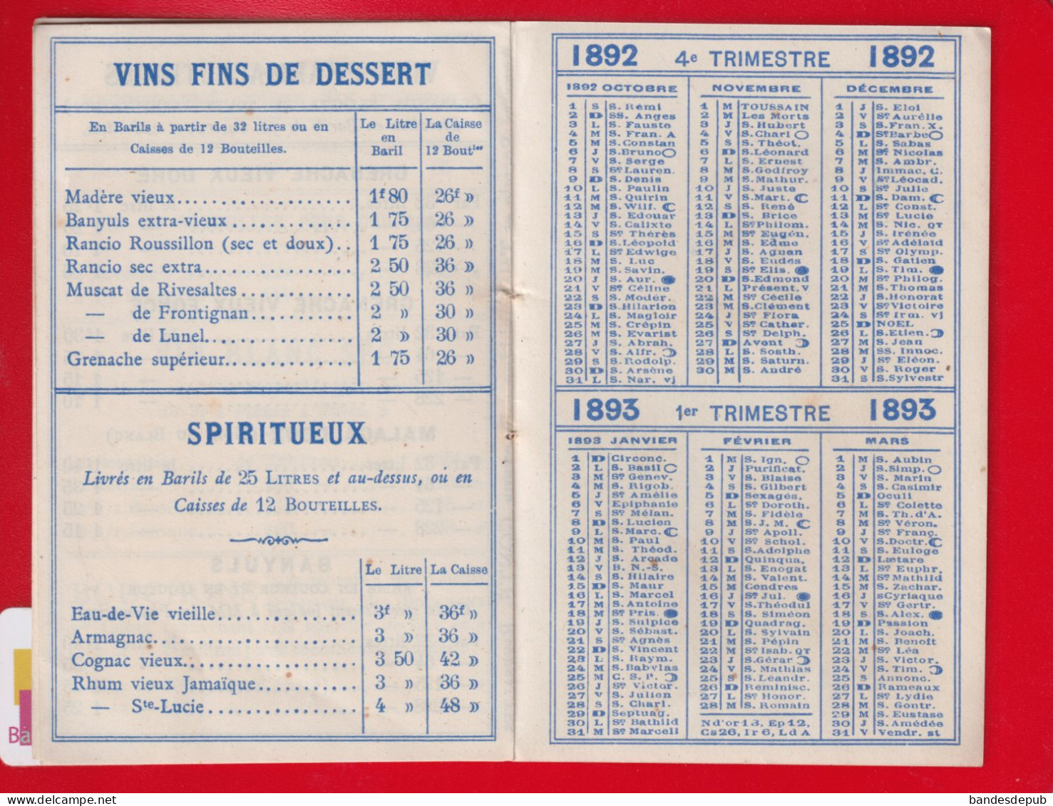 Docteur Conte Rivesaltes Carnet Chromo Caledrier 1892 1893 ( Scan 5) Oberthur Vins De Table  Complet 2 Pages - Formato Piccolo : ...-1900