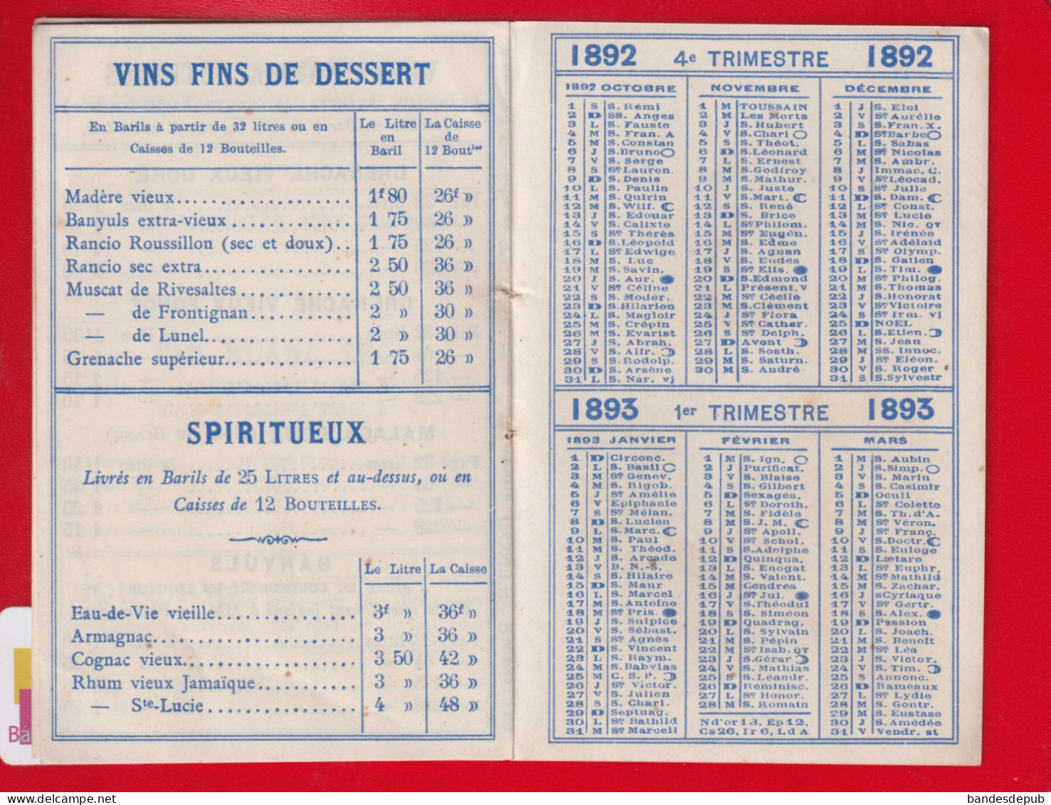 Docteur Conte Rivesaltes Carnet Chromo Caledrier 1892 1893 ( Scan 5) Oberthur Vins De Table  Complet 2 Pages - Petit Format : ...-1900