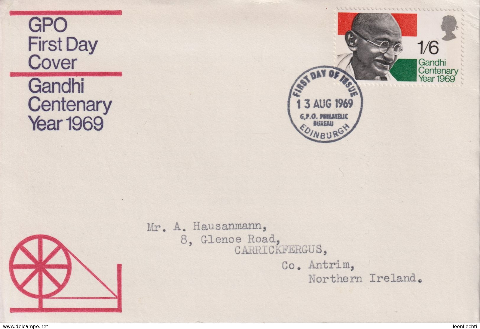 1969 Grossbritannien FDC  Mi:GB 527, Sn:GB 600, Yt:GB 574, Mahatma Gandhi - 1952-1971 Dezimalausgaben (Vorläufer)