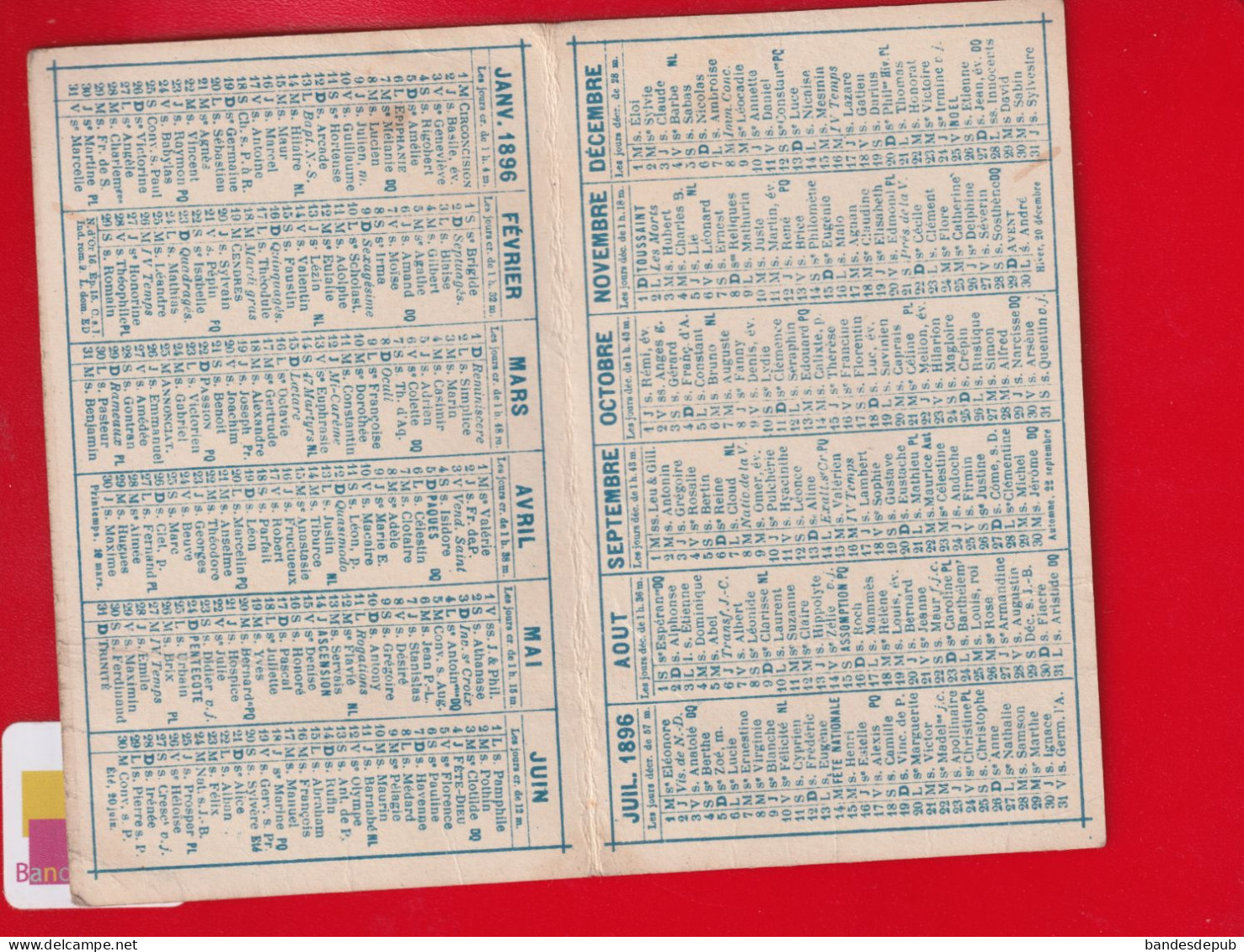 Calendrier 1896 Oriflamme Pétrole De Luxe Imp. Leménil Asnières Marchande Bidons  Colleur Affiche - Petit Format : ...-1900