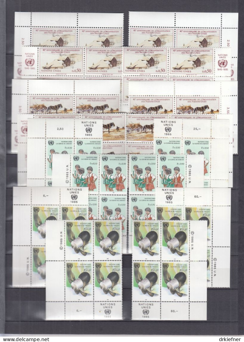 UNO Genf Jahrgang 1985, 4x 4erBlock, Alle 4 Ecken, Postfrisch **, 127-136, Komplett - Ungebraucht