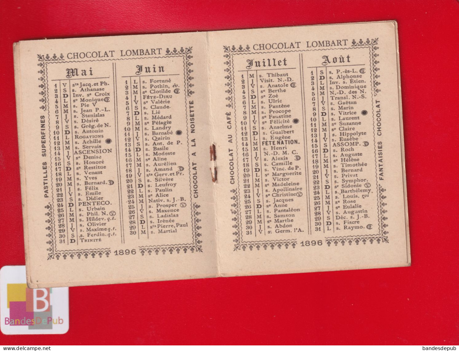 Carnet Calendrier 1896 Vieillemard Chocolat LOMBART  Bien Complet - Formato Piccolo : ...-1900