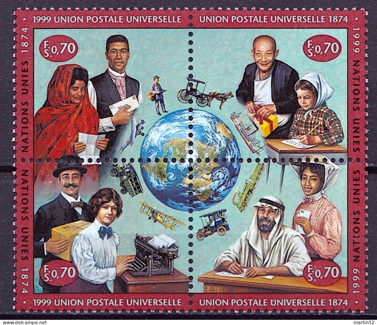 UNO-Genf ONU Genève UN Geneva 1999: 125 Jahre UPU 125 Ans UPU 125 Years UPU Zu 383-386 Mi 376-379 ** MNH (Zu CHF 7.00) - Neufs