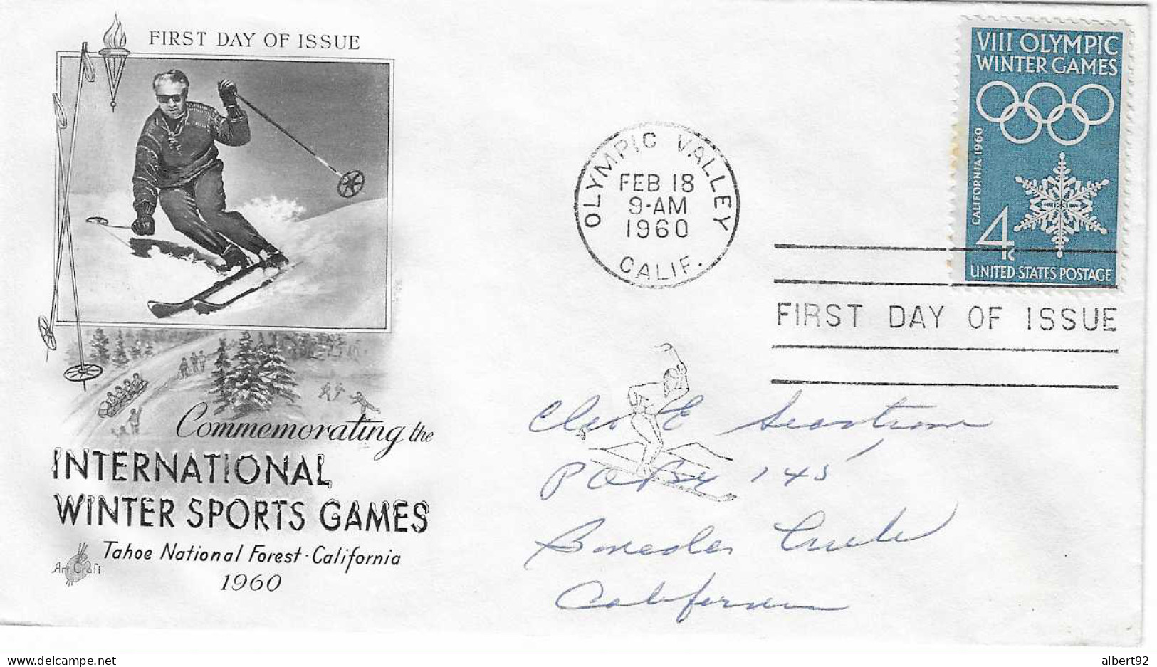 1960 Jeux Olympiques D'Hiver à Squaw Valley: FDC Lettre Circulée - Invierno 1960: Squaw Valley