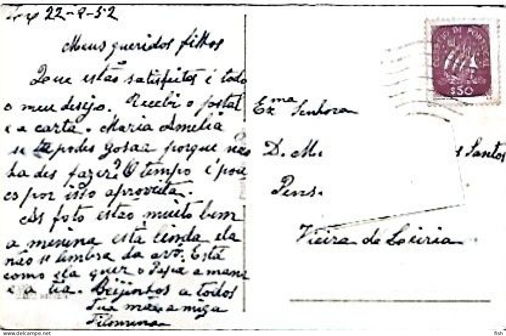 Portugal & Marcofilia, Gravura, Serie 53782 Printed In Belgium, Vieira De Leiria 1952 (39975) - Lettres & Documents