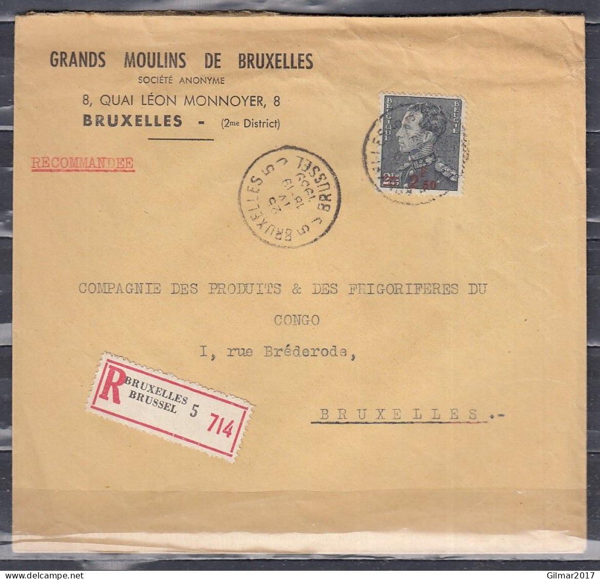 Aangetekende Brief Van Bruxelles 5 Naar Bruxelles - 1936-1951 Poortman