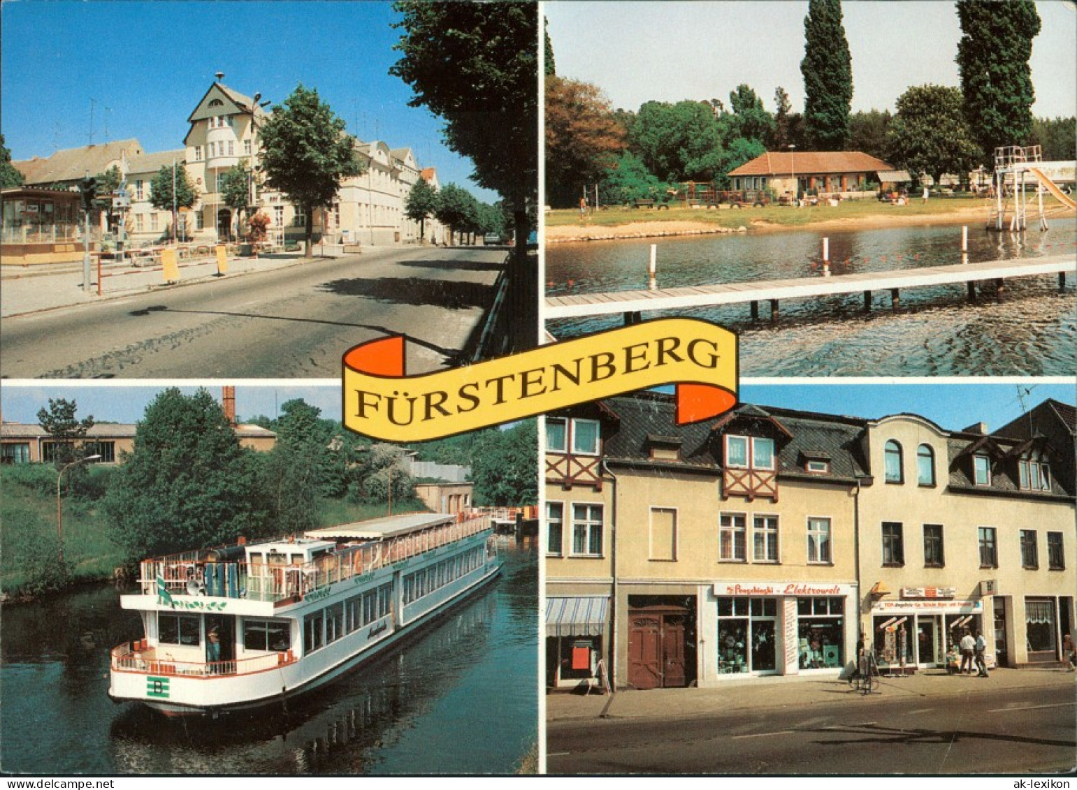Fürstenberg/Havel Rathaus, Schiff, Strandbad, Brandenburger Straße 1996 - Fuerstenberg