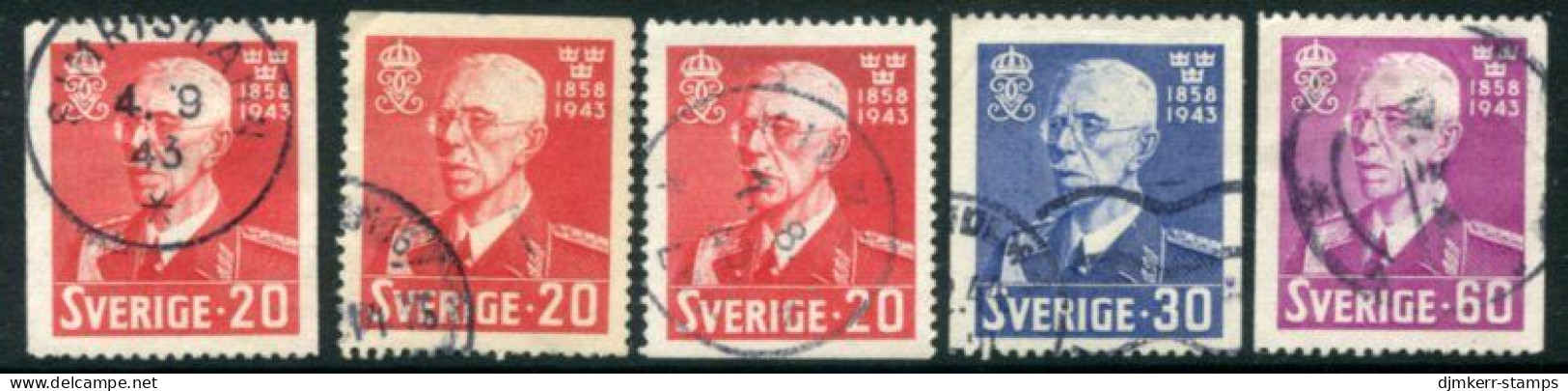 SWEDEN 1943 King's 85th Birthday Set Of 5 Used  Michel 297-99 - Gebruikt