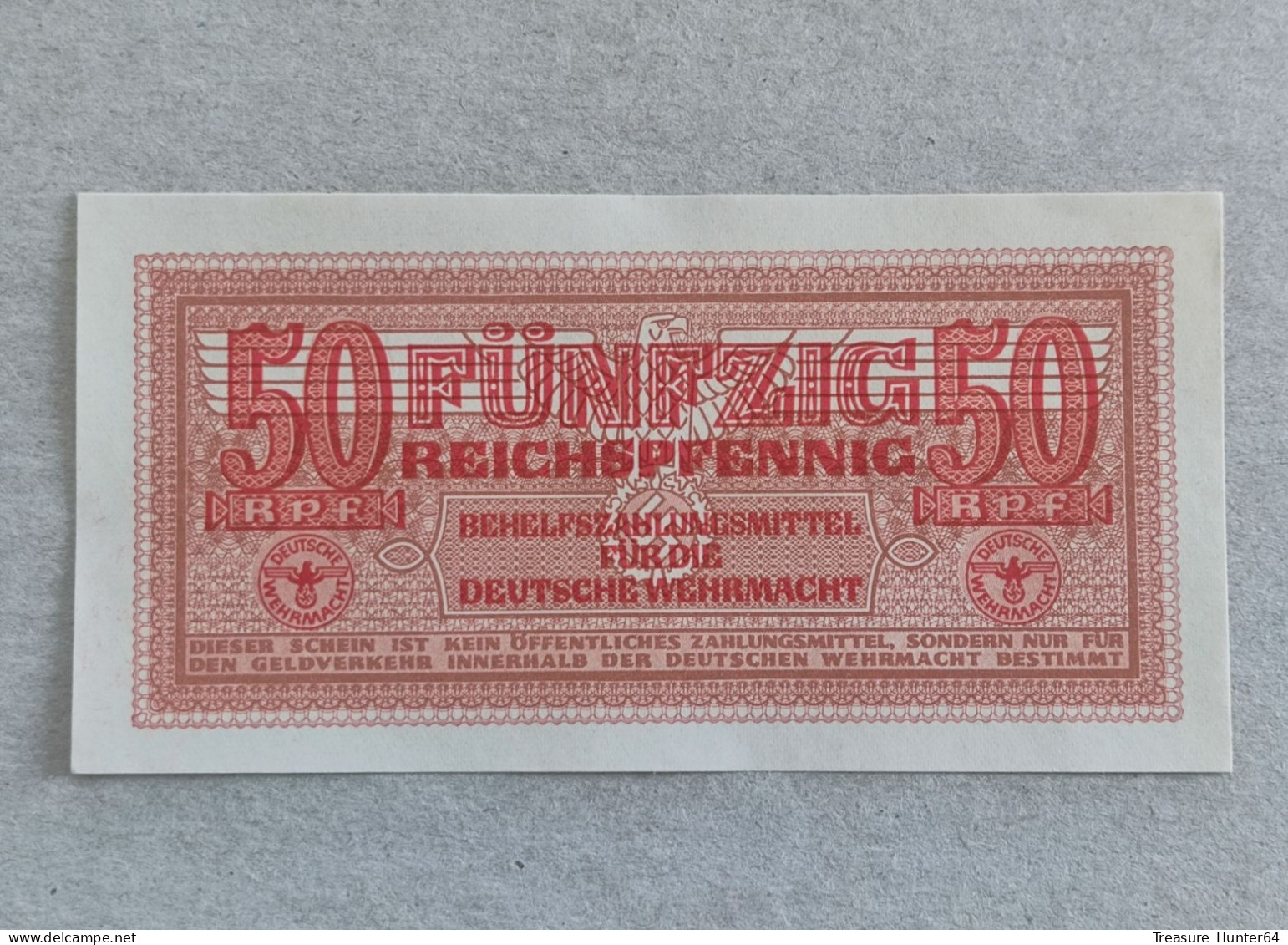 Greece, German Occupation, Military Banknote 50 RPF 1944, Violet Stamp, UNC - Grèce