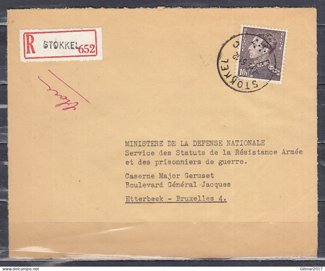 Aangetekende Brief Van Stokkel C Naar Etterbeek - 1936-51 Poortman