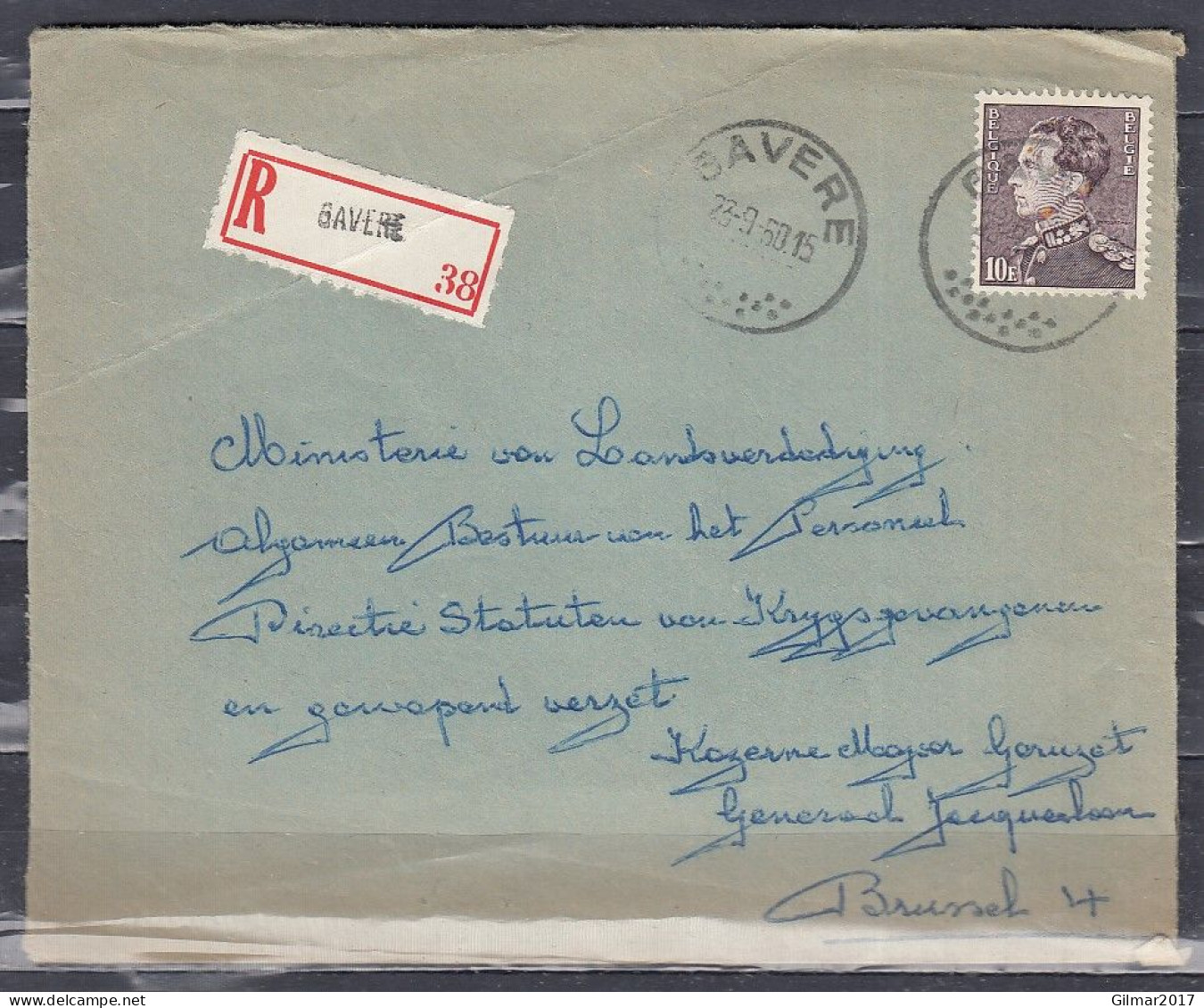 Aangetekende Brief Van Gavere Naar Brussel - 1936-51 Poortman