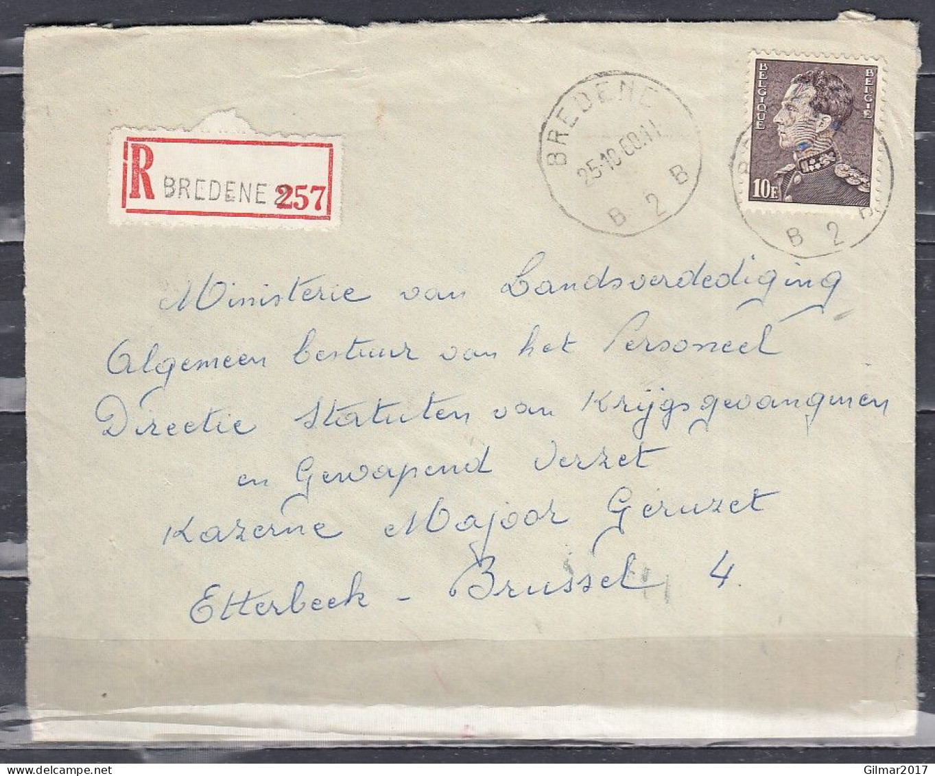 Aangetekende Brief Van Bredene B2B Naar Etterbeek - 1936-51 Poortman