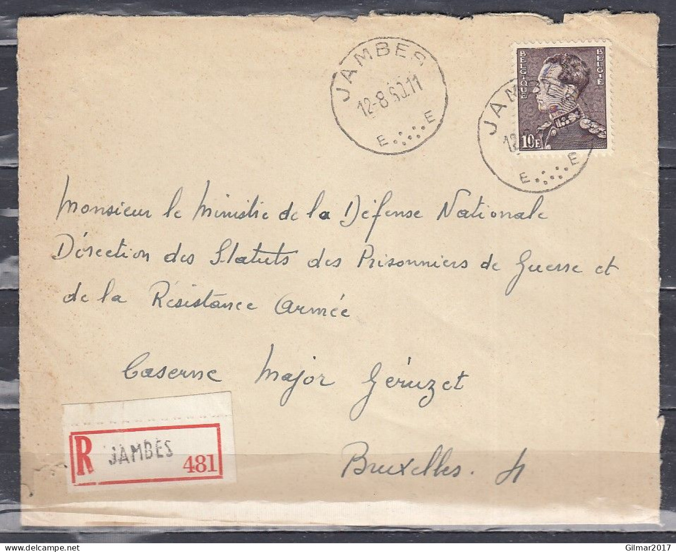 Aangetekende Brief Van Jambes E Naar Bruxelles - 1936-51 Poortman