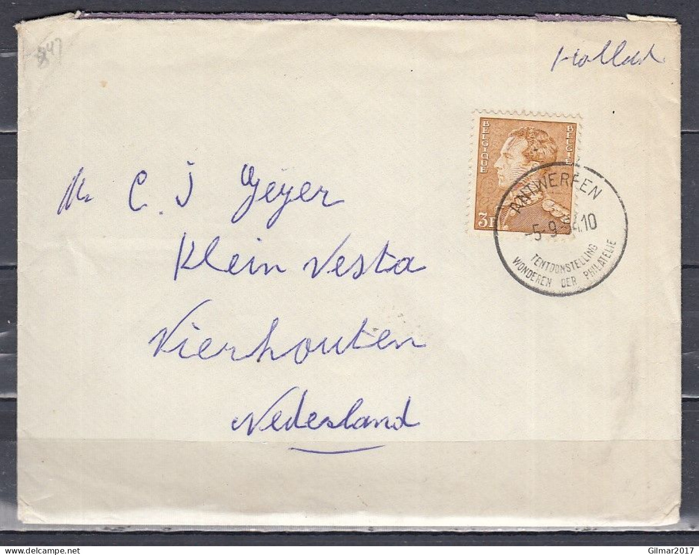 Brief Van Antwerpen Tentoonstelling Naar Vierhouten (Nederland) - 1936-51 Poortman