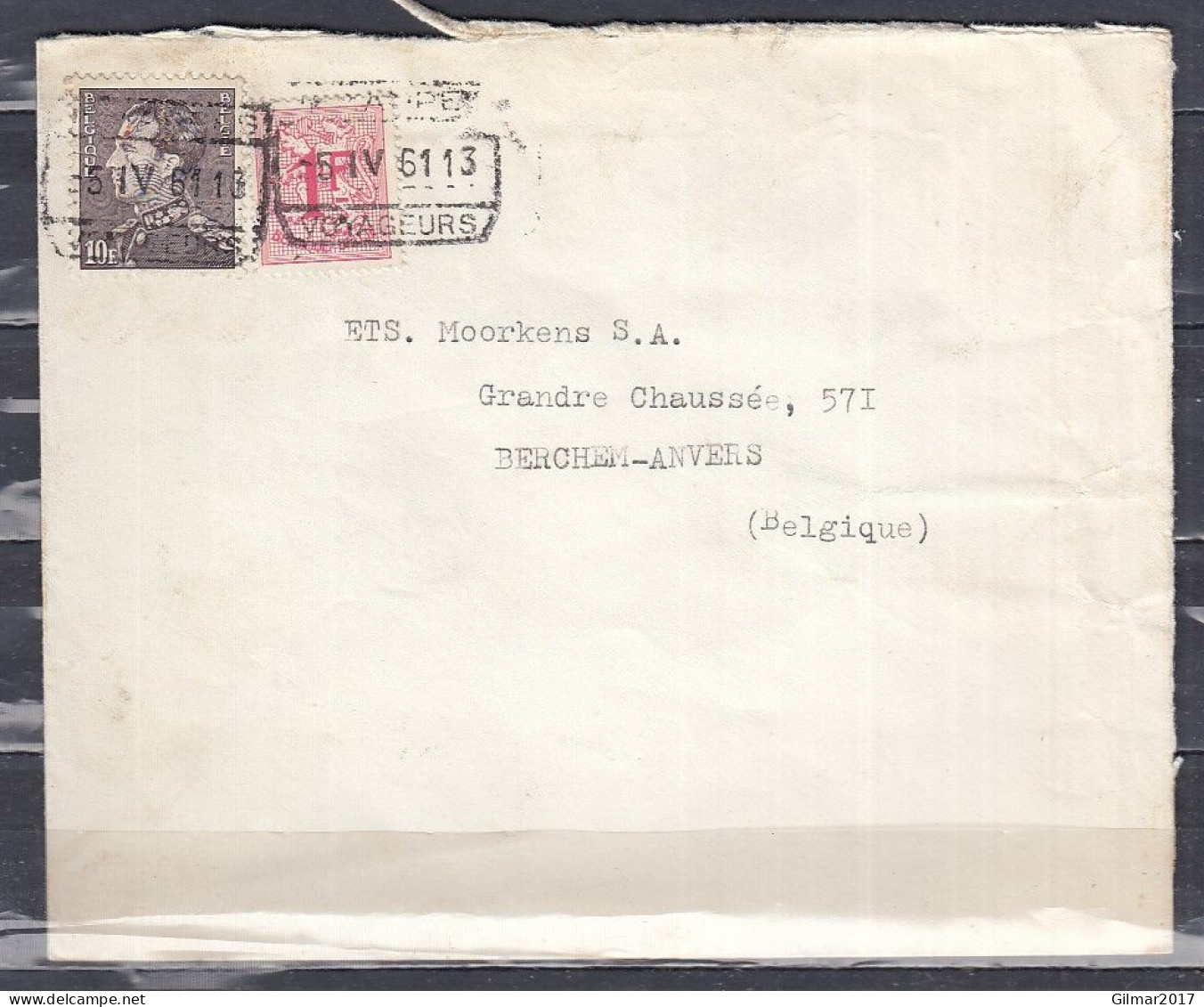 Brief Van Jemappes Voyageurs (spoorwegstempel) Naar Berchem Anvers - 1936-51 Poortman