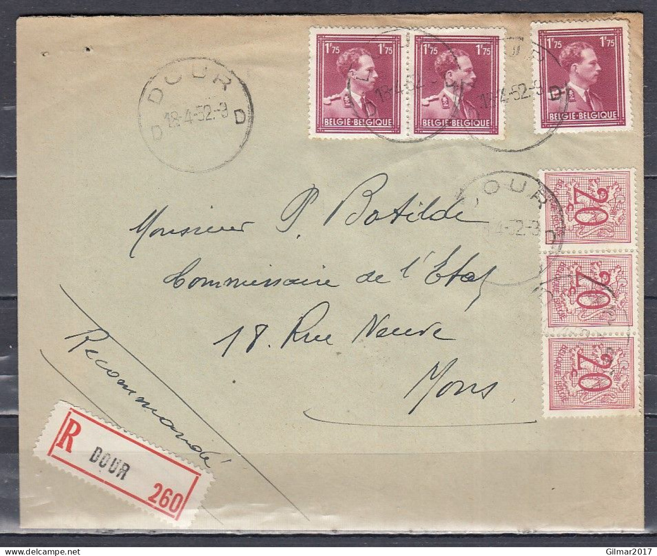 Aangetekende Brief Van Dour D Naar Mons - 1936-51 Poortman